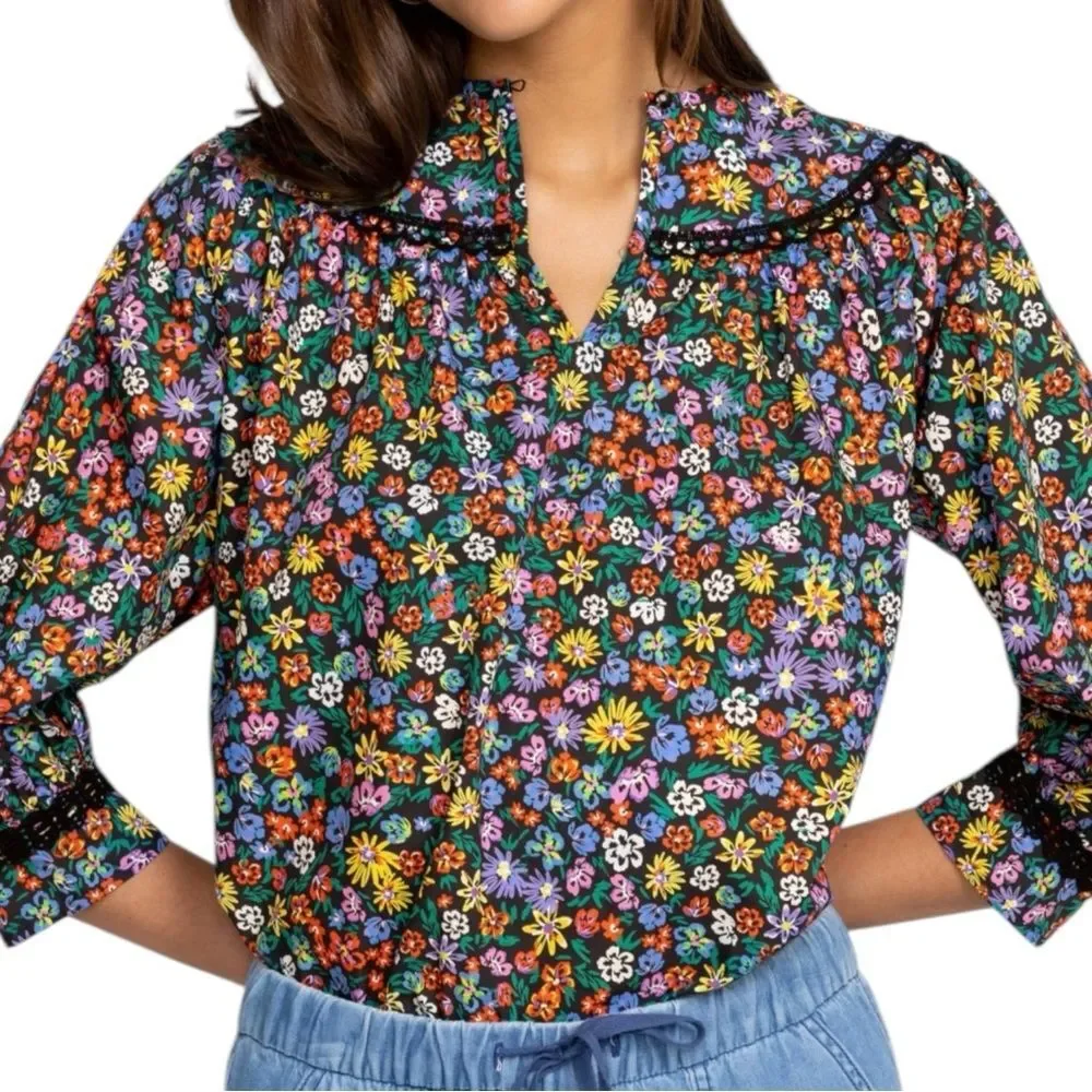 Johnny Was Jade NWT Dark Floral Puff Balloon Sleeve RISA POPLIN‎ BLOUSE XL